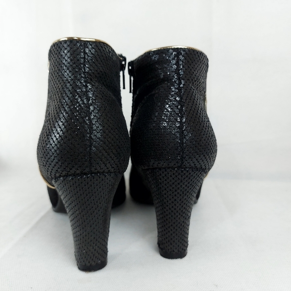 ALBERTO black heeled booties faux leather ankle boots gold accents - Picture 9 of 15